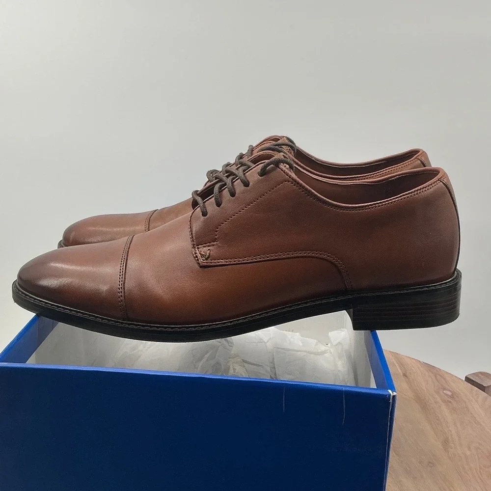 Vince Camuto Teodor Mens Cognac Brown Leather Cap Toe Oxford Dress Shoes 10M